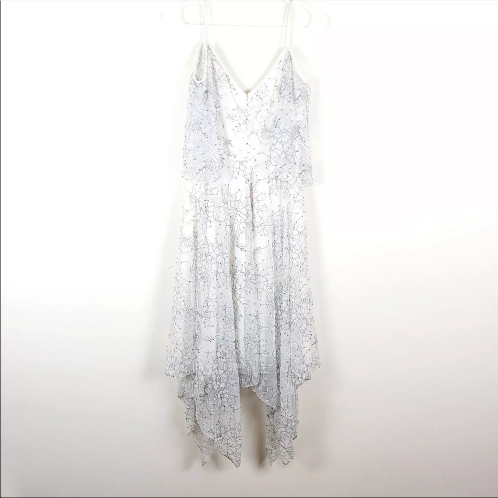 THEIA Dress Black White Floral Embroider Off The Shoulder elegant